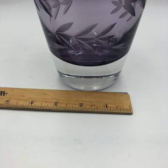 Tarnow Poland Purple Floral Etched Glass Vase Weight Bottom - Picture 10 of 12